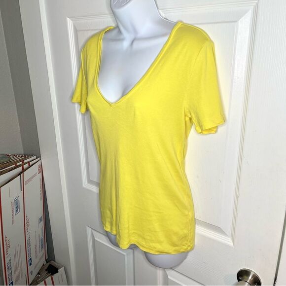 J.Crew Factory Yellow Fitted Short Sleeve Cotton T-Shirt Ribbed Deep VNeck M - Picture 5 of 10